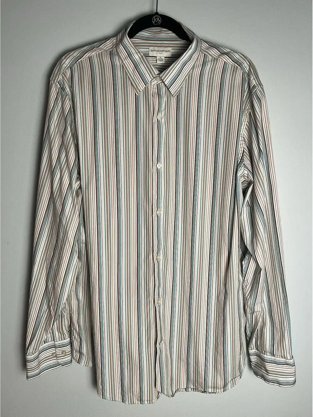 Banana Republic Dress Shirt XL 17 - 17.5  Men’s Striped Cotton Button Down EUC